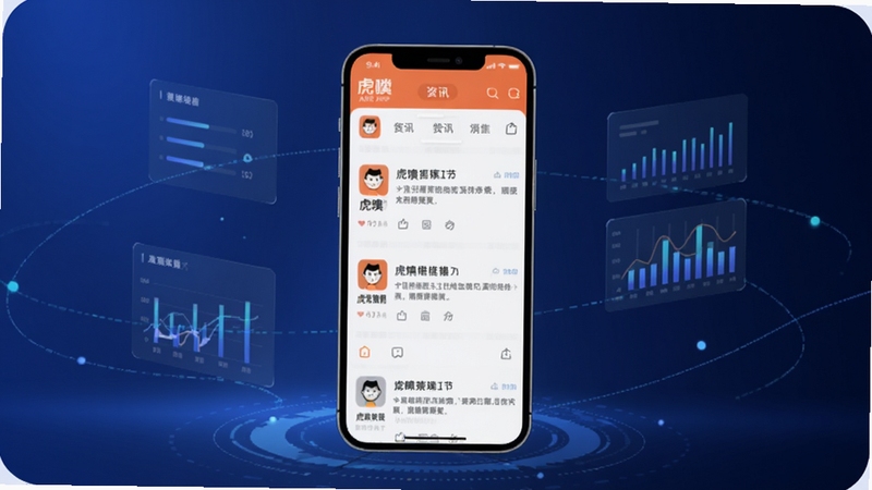 �����������һ�������ֻ�����Ļ��ʾ����APP��ҳ��Ϣ�����棬����Ϊ����ɫ���䣬��Χ���ƿƼ�������������ͼ��Ԫ�أ�������������ͻ������Ʒ�Ʊ�־����Ѷ�Ķ�����
