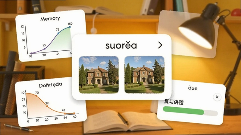 ��������ѧϰ�����еĵ��ʿ�Ƭ���棬��������Ϊһ�Ŵ������ﵥ�ʺͶ�ӦͼƬ�Ŀ�Ƭ����Χɢ���������ͼ���͸�ϰ������������Ϊů��ɫ�鷿�����������ܰ