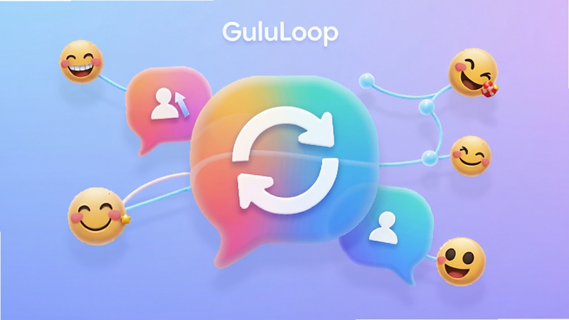 һ����ΪGuluLoop���ƶ�Ӧ�ý���չʾ����������������ɫ�ʻ��õ��罻������ѭ����ͷͼ�꣬����Ϊ��͵Ľ�������ɫ������Χ��׺��Ц������������ߣ��������������죬ͻ���罻������Ȥζѭ���ĺ��ĸ�������ֻ���Ļ������������Ⱦ