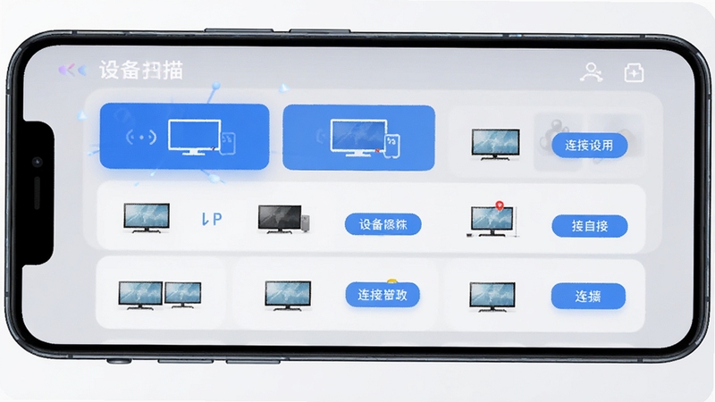 Ͷ������APP������չʾ�豸�Զ�ɨ���б����ֻ���Ļ��ʾ�������ͼ�������Ӱ�ť�����������£���ɫ��ɫ��������Ϊǳ��ɫ���䣬ͻ���Ƽ�����������
