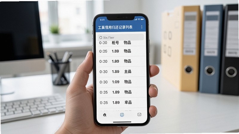 �������ù黹��¼�б��������������ֻ���Ļ��ʾһ�����軹��¼������ʱ�䡢�������Ʒ���ƣ������ǰ칫���������ļ��У�����ɾ����࣬ͻ�����ݿ�׷�ݵ��ص�