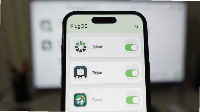 PlugOS ������������д���ֻ���Ļ��ʾ��������Ƭ�б���ÿ����Ƭ���п��ذ�ť��ͼ�꣬����ɾ����࣬��ɫ�԰�ɫ��ǳ��ɫΪ���������黯������ͻ�� PlugOS Ʒ��Ԫ�أ����� Boogu ģ������