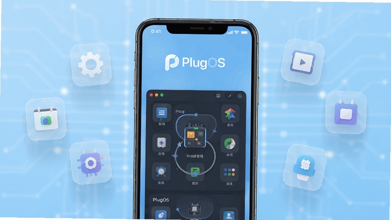 PlugOS ����������չʾ����������Ϊ�ֻ���Ļ����Ļ�ڳ��� PlugOS ��־�ԵĲ��������壬����Ϊǳ��ɫ�Ƽ��н��䣬��ΧƯ���Ű�͸���Ĳ��ͼ��Ԫ�أ������������������� Boogu ģ������