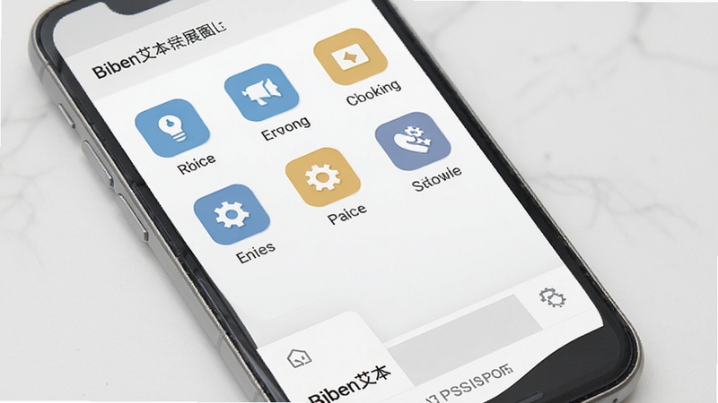 Aiben艾本软件功能界面展示图,画面主体为手机屏幕中排列整齐的功能图标与菜单栏,采用扁平化设计风格,背景为干净的白色与浅灰色,光线柔和,体现界面简洁与操作直观的特点