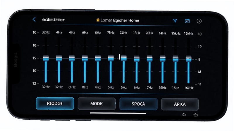 ������Edifier Home���������ڽ��棬�ֻ���Ļչʾ10��ͼ�ξ��������飬Ƶ�δ�32Hz��16kHz���У��·���Ԥ����Чģʽ��ť�����������ɫ��������ɫ�����������Ƽ���ʮ�㣬����Booguģ������
