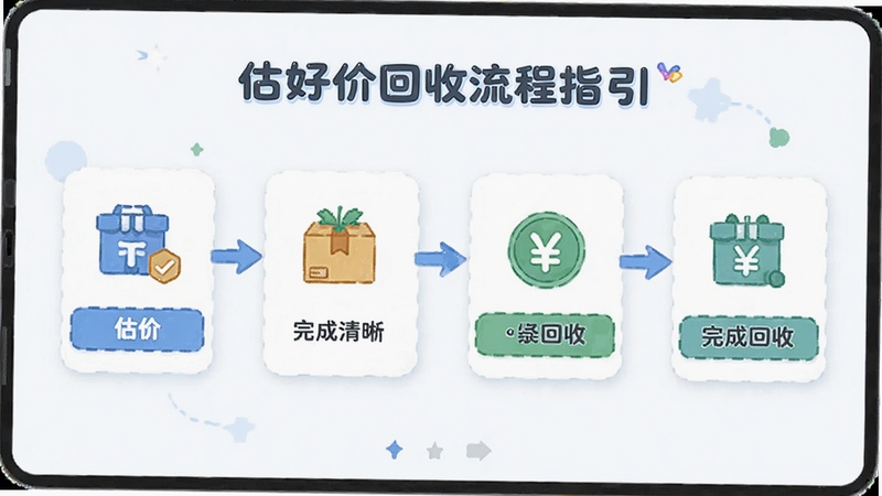 估好价回收流程指引页面,展示从估价到完成回收的步骤示意图,界面简洁友好,突出流程清晰的特点