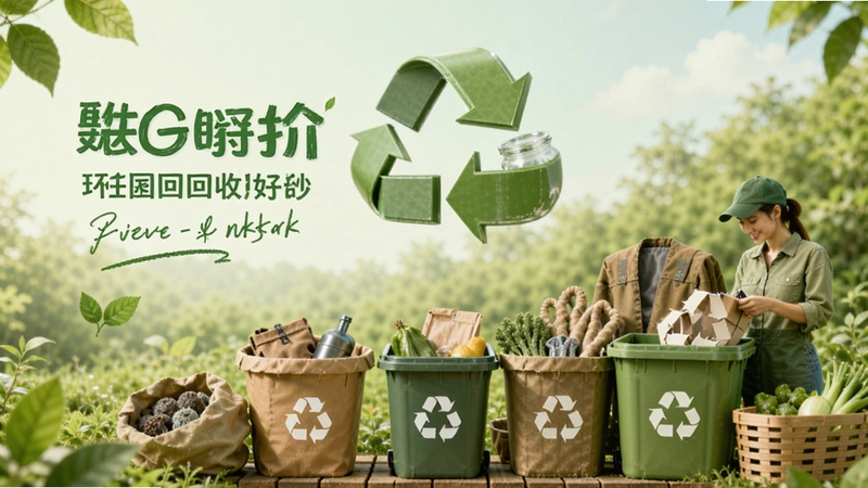 估好价环保回收主题界面,展示绿色循环标志与旧物回收场景,背景为自然清新色调,突出环保理念