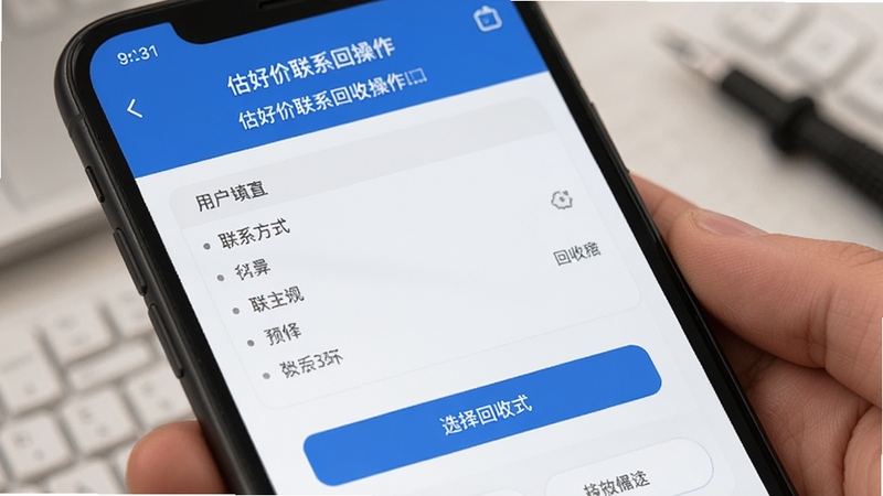 估好价联系回收操作界面,展示用户填写联系方式和选择回收方式的页面,背景为手机屏幕特写,突出操作便捷性