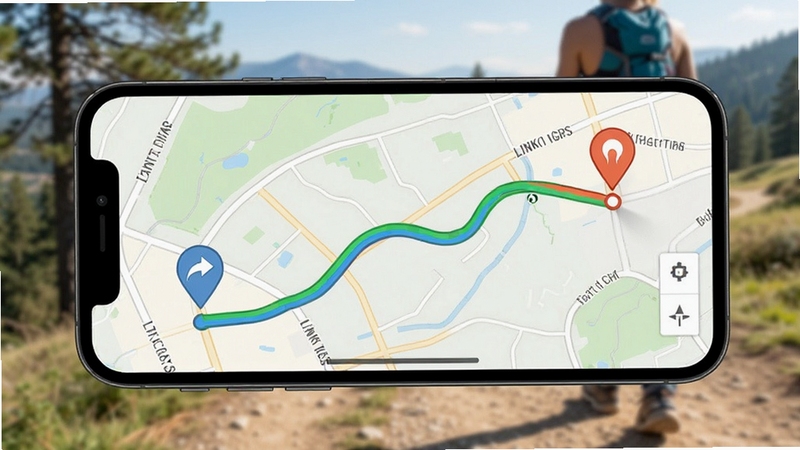 LINKGPS�켣��¼����չʾ���ֻ���Ļ��ʾһ����ɫ·�����߸����ڼ��׵�ͼ�ϣ������յ��б��ͼ�꣬����Ϊ�����˶�����