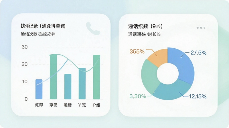 ͨ����¼��ʷ��ѯͨ��ͳ��ͼ�����棬�ֻ���Ļ��ʾ��״ͼ�ͱ�״ͼ����עͨ��������ʱ�����ݣ�����Ϊ���Բ�ǿ�Ƭ��ƣ���ɫ��ˬ���ţ����ݿ��ӻ�Ч��ֱ��