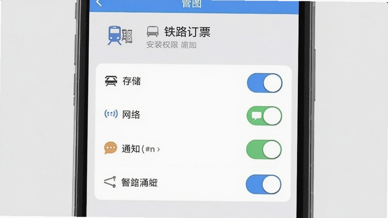 ��·��Ʊapp��װȨ�����ý���ʾ��ͼ���ֻ���Ļ��ʾӦ��Ȩ�޹���ҳ�棬�����洢�����硢֪ͨ�ȿ���ѡ�����Ϊǳ��ɫ�����
