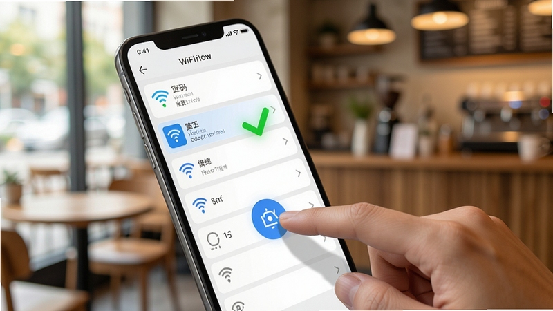 ����wifi����һ�����ӹ�����ʾͼ���ֻ���Ļ��ʾWiFi�ź��б�������һ���ȵ��Ա�ע��������ɫ�Թ�����ָ�ᴥ��Ļ��������Ӱ�ť������Ϊ���ڿ�����������������ͣ���������