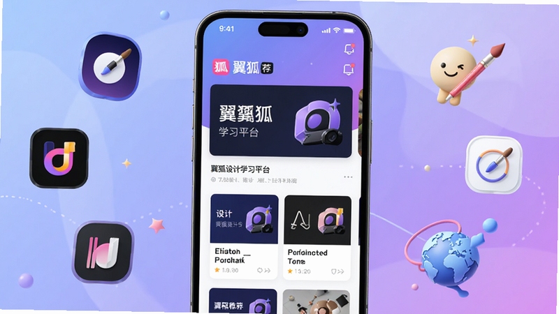 �������ѧϰƽ̨�ֻ���������չʾ����������Ϊ����APP�Ŀγ��Ƽ�ҳ�棬����Ϊ��͵����Ͻ���ɫ������Χ��������ƹ���ͼ���봴��Ԫ�أ��������ִ���࣬ͻ���ƶ�ѧϰ������������Ⱦ��UI���������ɼ�