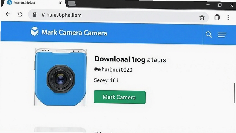 Mark Camera官方下载页面截图,画面展示手机浏览器中Mark Camera下载按钮与版本信息,背景为简洁的蓝白配色网页界面,突出安全下载与官方渠道标识