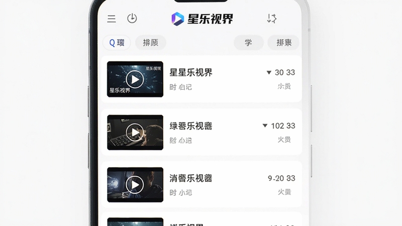 星乐视界 文件管理界面 手机竖屏显示视频文件列表 每个条目有缩略图 文件名 时长 大小 顶部有排序按钮 背景为白色卡片式设计 星乐视界Logo在顶部 适配Boogu模型