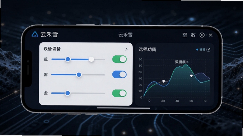 �ƺ�ѩԶ�̿��ƹ��ܽ��棬����չʾһ���ֻ�����״̬����Ļ��Ϊ�ƺ�ѩӦ�õ��豸����������壬���������������ذ�ť��ʵʱ��������ͼ������Ϊ��ɫ�Ƽ����ͻ��Զ�̲ٿصı�ݸУ��������ִ�
