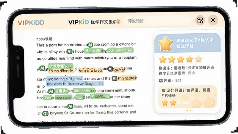 VIPKID��ѧ�������Ĺ��ܽ��棬�ֻ���Ļ��ʾһƪ���ı�AI��ע���޸Ľ��飬�Ա������ֺ�������������������ʺ�Booguģ������
