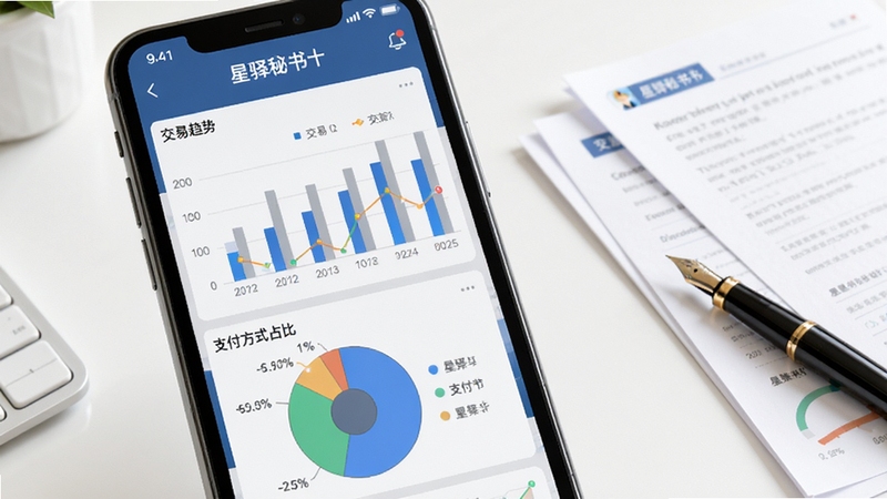 �������龭Ӫ����ͳ��ͼ�����棬��������Ϊ�ֻ���Ļ��ʾ��������APP������ͳ��ҳ�棬������״ͼ�ͱ�״ͼչʾ����������֧����ʽռ�ȣ���������Ϊ���İ�ɫ�칫���棬���伸���ļ���ֱʣ�����ɫ������רҵ������Booguģ������