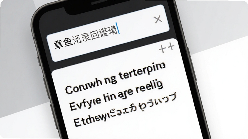 章鱼翻译官多语种文本翻译功能界面展示图,画面主体为手机屏幕特写,屏幕上方显示中文输入框,下方显示英文与日文对照译文,背景区域用浅灰色与白色拼接,突出文字清晰度与界面层次感,整体风格偏向商务简洁