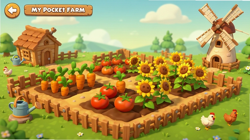 My Pocket Farm ��Ϸ������ȫ��������������һƬ����ķ���ũ����ź��ܲ������Ѻ����տ����﹡����Сľ����糵����������͵����������Զɽ������������쿨ͨ��Ⱦ���ɫ����ů���£�ϸ�ڰ���ľ��Χ������ˮ���ͼ�ֻС������ͼ����������������Ϸ����ͼ
