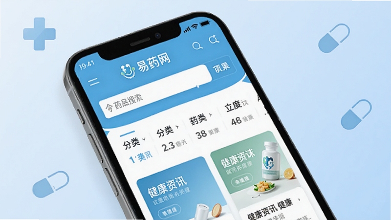 ����չʾ��ҩ���ƶ���Ӧ�ý��棬��������Ϊһ�������ֻ�����Ļ������������ҩ����ҳ��ҩƷ�����������ർ���뽡����Ѷ��Ƭ����������Ϊ��͵�ǳ��ɫ���䣬���ܵ�׺��Լ��ҽ��ʮ����ҩ��ͼ�꣬����������רҵ������Booguģ������