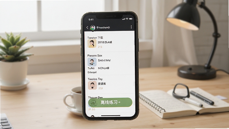 小黑课堂HD离线学习模式示意图,画面展示手机屏幕中已下载题库列表与离线练习按钮,背景为简洁的室内学习桌面