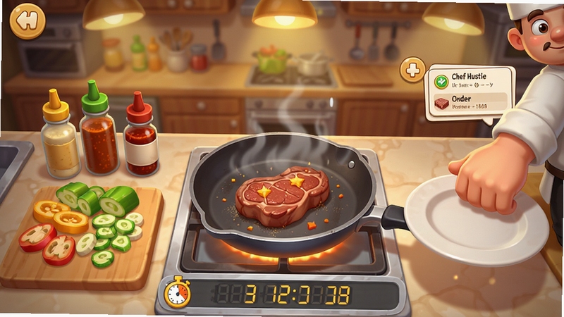Chef Hustle ��⿹ؿ���д���������������ڼ���ţ�ŵ�ƽ�׹����Ա߰ڷ����кõ��߲˺ͽ���ƿ��һλ��ͨ��ʦ��������ȡ���ӣ�����̨���м�ʱ���Ͷ������ݣ������黯������ͻ����⿶�����ůɫ�ƹ⣬��ϷUI���