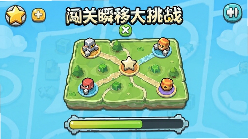 闯关瞬移大挑战 关卡选择界面 三星评价 地图节点 进度条 卡通风格 手机游戏UI